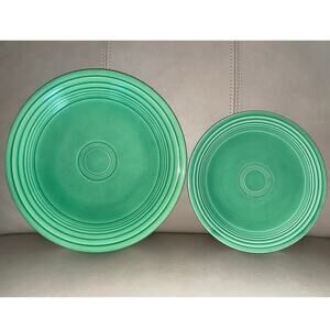 Vintage Fiestaware Original Green (Light) Minty Set: 9.5" & 7.5" Plates - 1940s